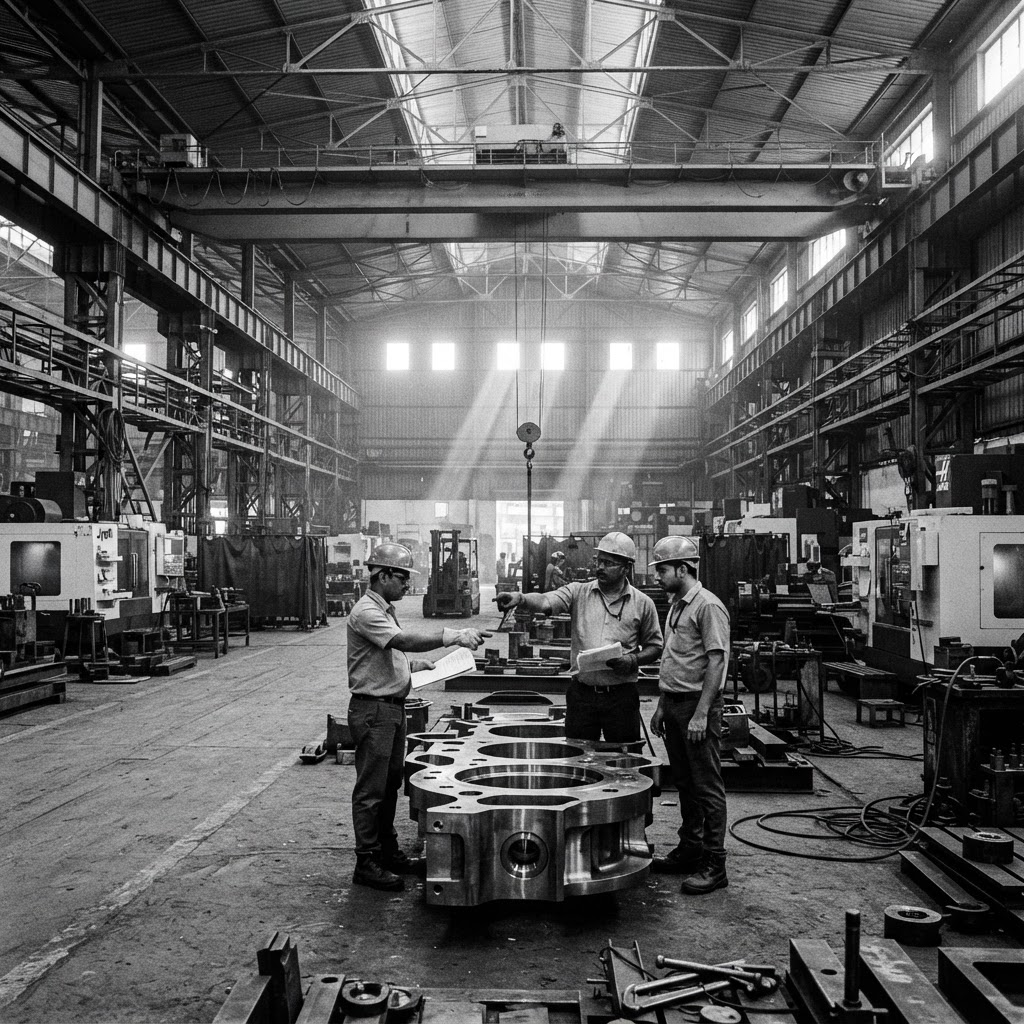 Indian manufacturing team working on a factory floor